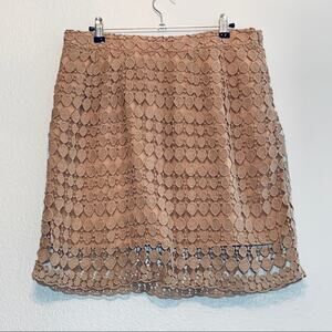 Thurley taupe tan‎ embroidered eyelet lace overlay skirt - size 14